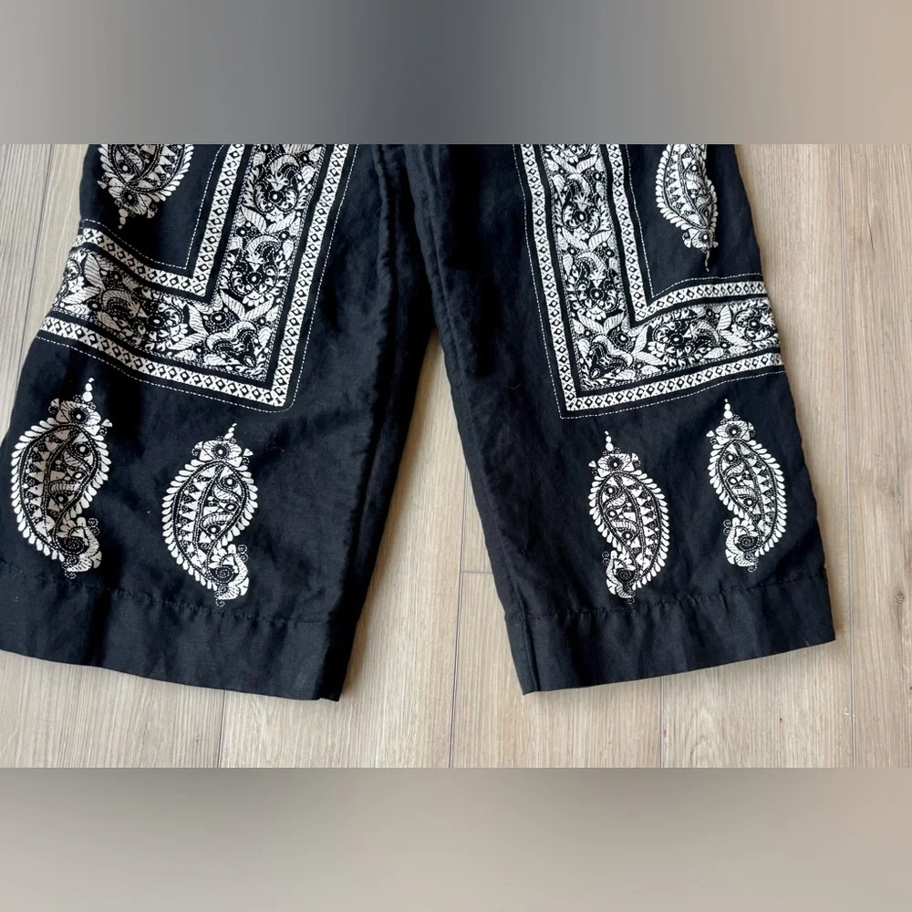 Free People Feel The Sun Paisley Bandana Linen Cutout Cropped Jumpsuit Sz 6 EUC